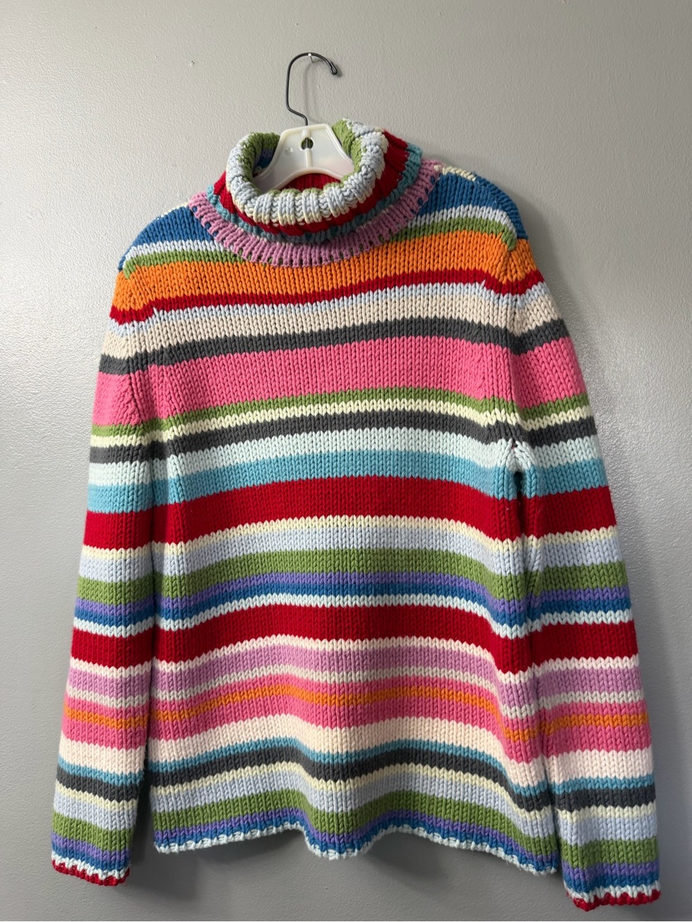 Vintage 2000 Gap Happy Stripe Wool Turtleneck Knit Sweater Rainbow Y2K XL